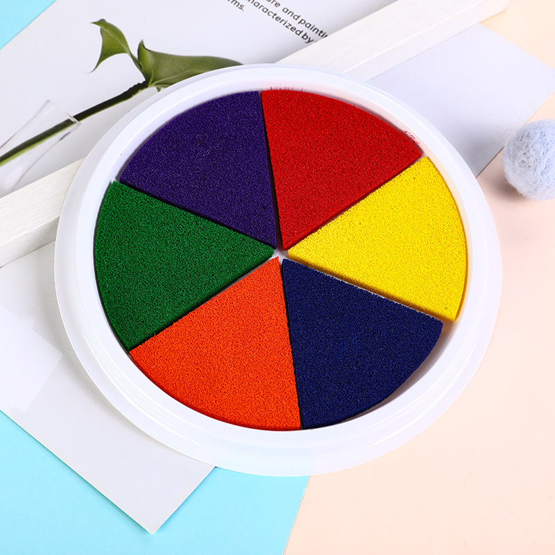 六色手印盘彩色印泥手指画小学生印尼12色印台幼儿园美工金色儿童