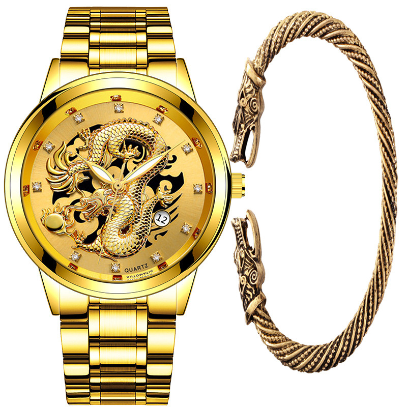 高档金表龙表手表 龙头手镯套装 正品男士手表男学生石英表老人表