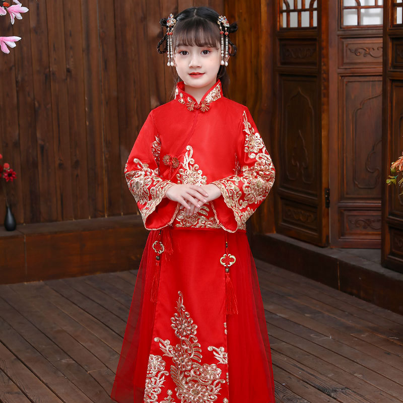 Girls' Ancient Costume Chinese Style Chinese Style Autumn and Winter Clothing Children's Super Fairy Baby Tang Costume New Year Clothes New Year Dress Thickened