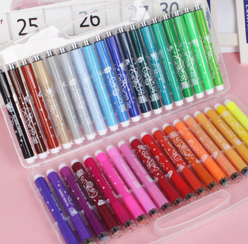 新款水彩笔36色大容量盒装24色印章款画画笔粗杆纤维头儿童水彩笔