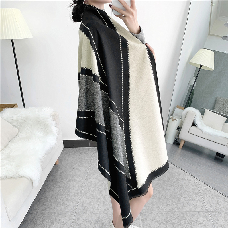 Women's Scarf Autumn and Winter Cashmere-like Long Large V-Shaped Color Matching Warm Thickened Shawl Women's Dual-Use Korean-Style Student