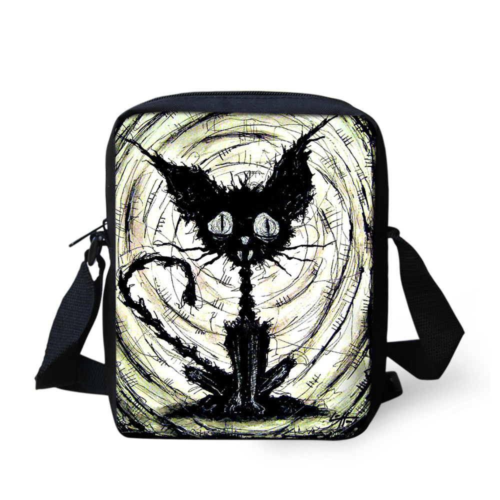 哥特式妖猫鬼猫暗黑系斜小挎包单肩包零食包硬币袋背包来图定制