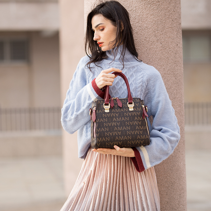 aman女包新款时尚手提包女简约优雅戴妃包斜挎女士单肩包包6128