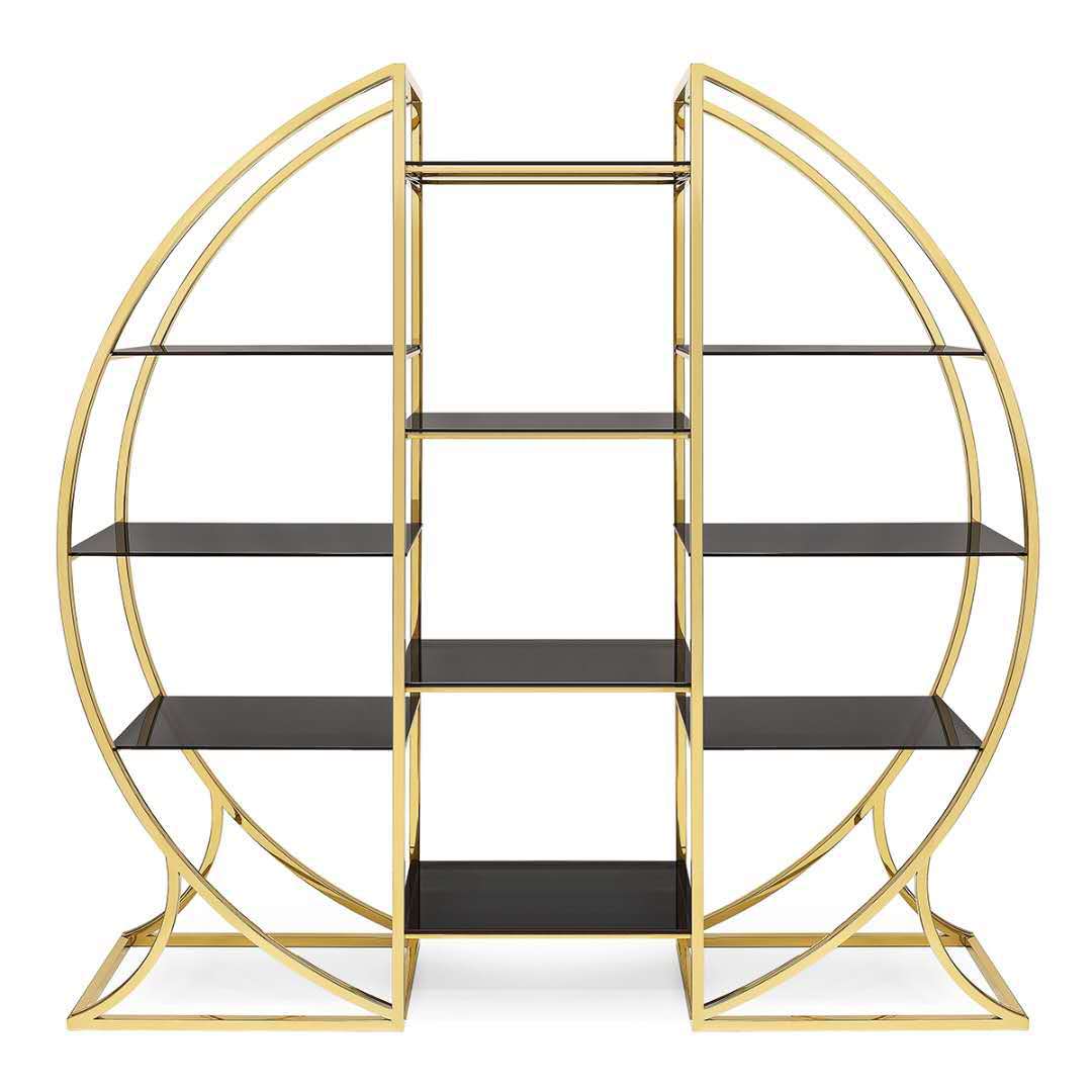 北欧置物架客厅铁艺圆形书架落地隔断家用美甲展示架靠墙铁艺架