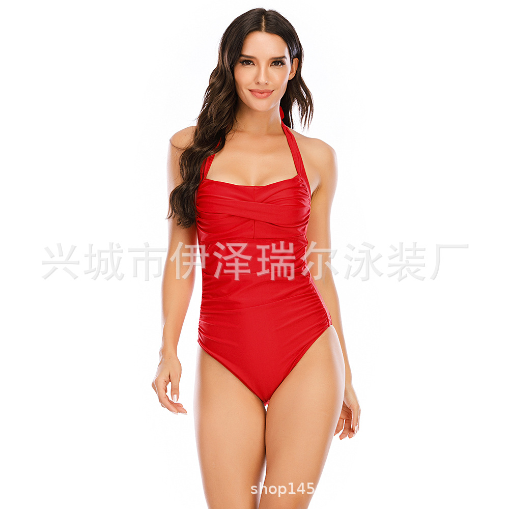 2023 Amazon Hot Backless Siamese Bikini Swimsuit European and American Fashion Sexy Cover Belly Thin Swimsuit Women