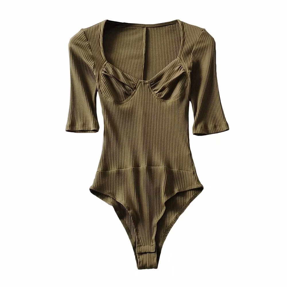 性感紧身三角连体衣女外穿中袖t恤显瘦显胸打底衫潮棉上衣