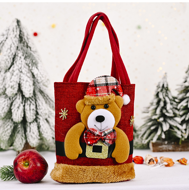 圣诞节装饰袋子 麻布绒毛边圣诞手提袋 圣诞老人礼物袋糖果袋批发