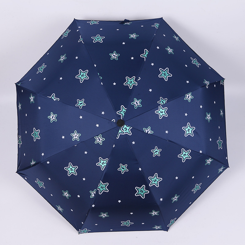 Korean Creative Tri-Fold Folding Umbrella Vinyl Sun Umbrella Advertising Umbrella Logo Gift Star Umbrella in Stock