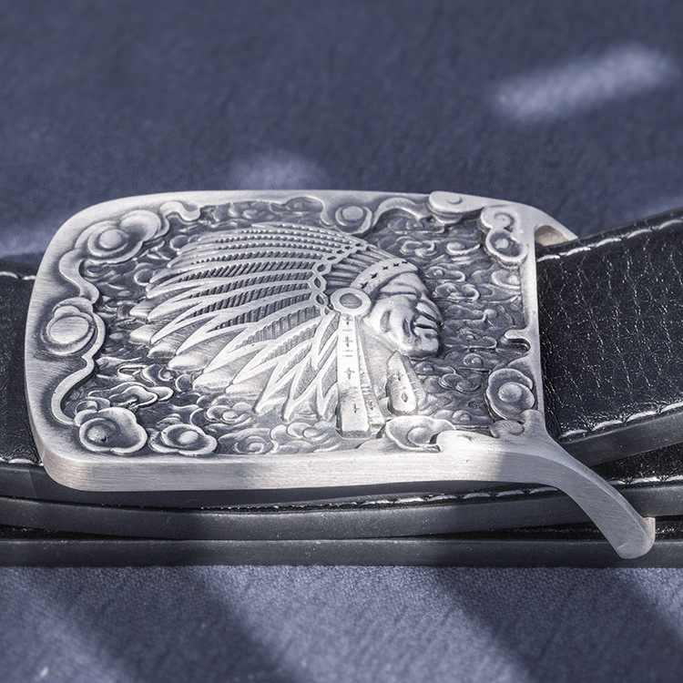 巴西图腾酋长银s999足银材质复古皮带口头银平滑皮带扣