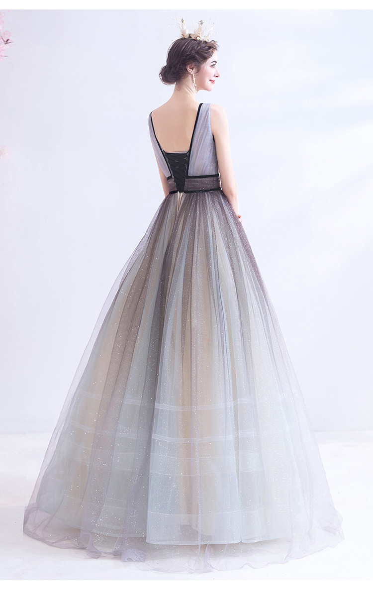 天使嫁衣 优雅时髦渐变灰色星空裙晚宴年会深v领星光婚纱礼服1158