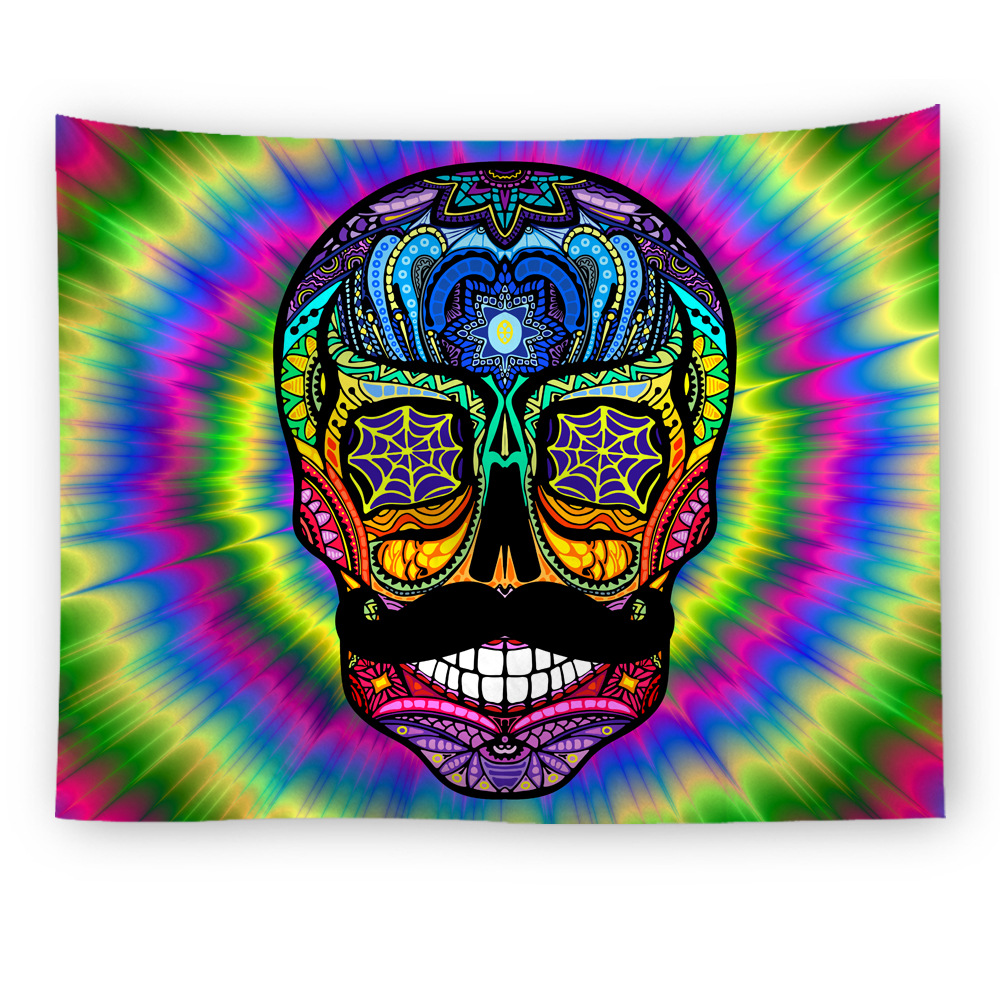 热销跨境挂布外贸ebay亚马逊热卖装饰布骷髅海洋星球印花挂毯