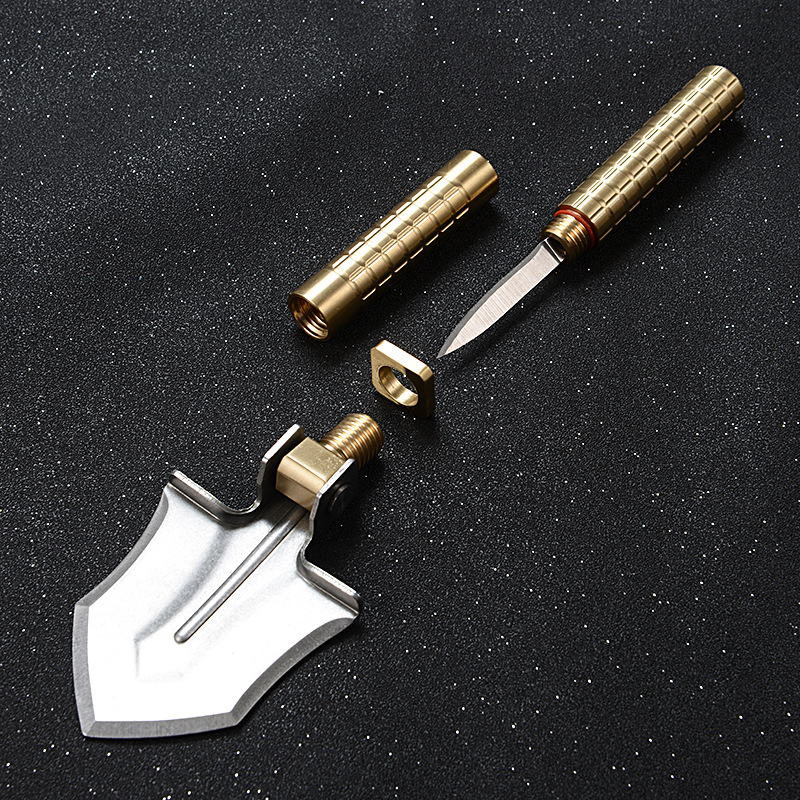 黄铜多功能小铲子迷你小刀便携小手铲小军铲工兵铲挖野菜园艺工具