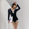 the republic of korea black Long sleeve Conjoined Backless Swimsuit ins on vacation fairy strapless Cover the belly Show thin Swimwear the republic of korea black Long sleeve Conjoined Backless Swimsuit ins on vacation fairy strapless Cover the belly Show thin Swimwear