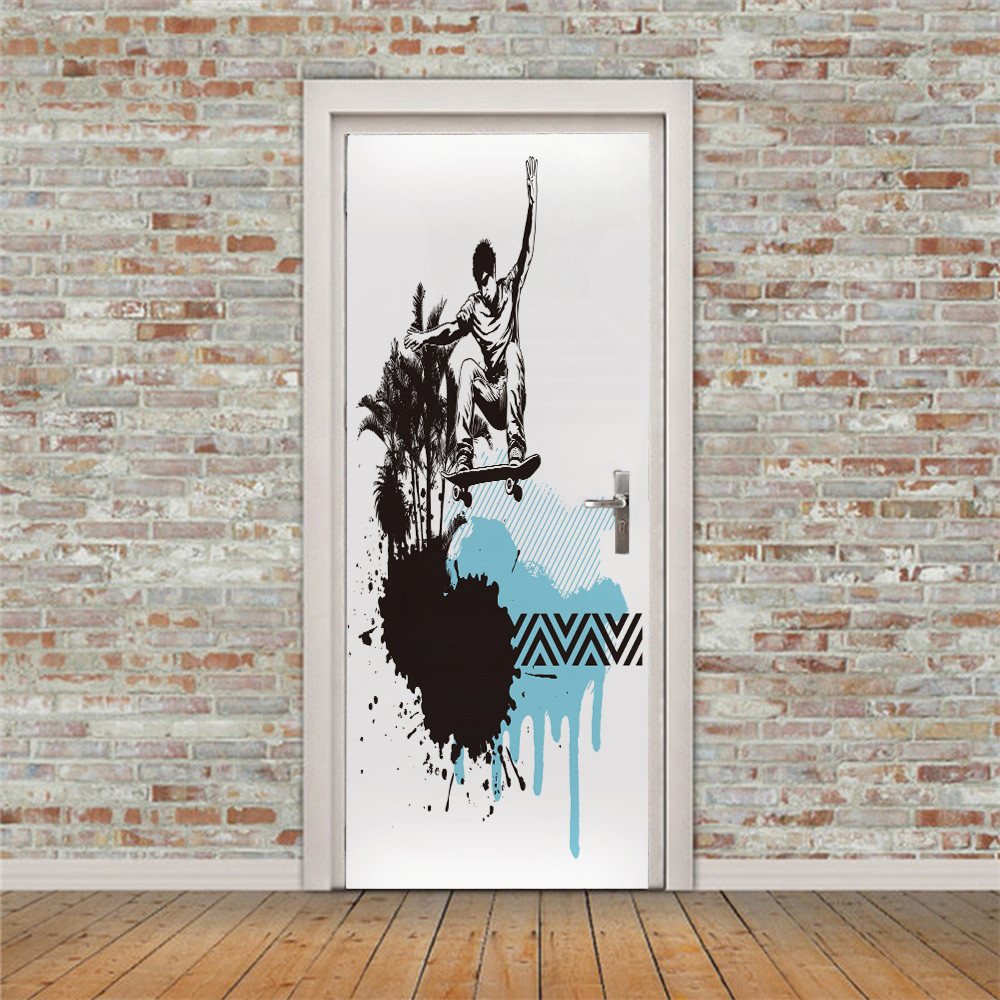 画谷跨境货源墙贴自粘门贴玩滑板车涂鸦亚马逊敦煌ebay速卖通货源