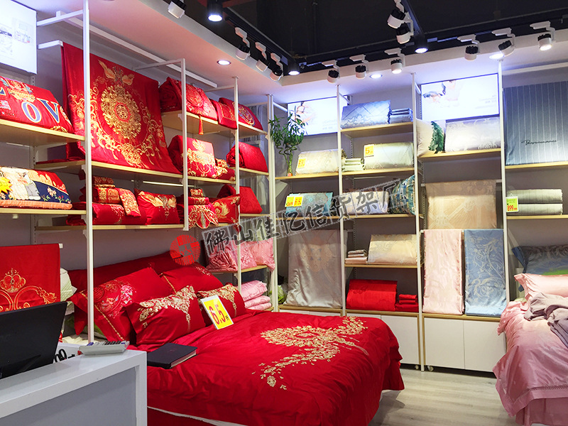 整店定制可调式家纺展架四件套展柜床上用品展示架被芯枕芯陈列架