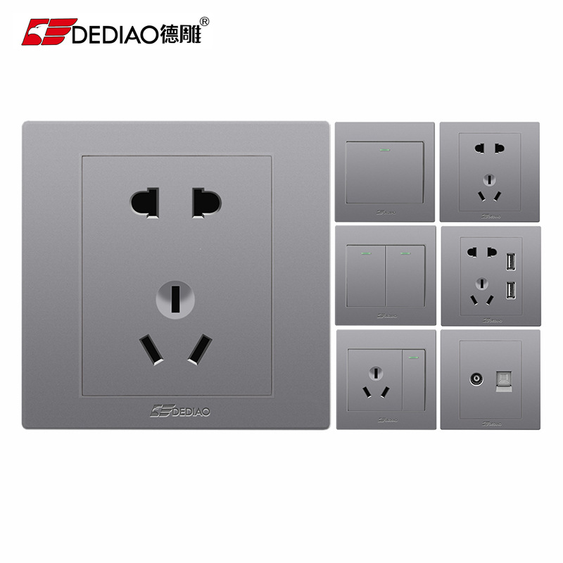 德雕潮流开关插座厂家批发家用暗装86型星空灰墙壁五孔开关插面板