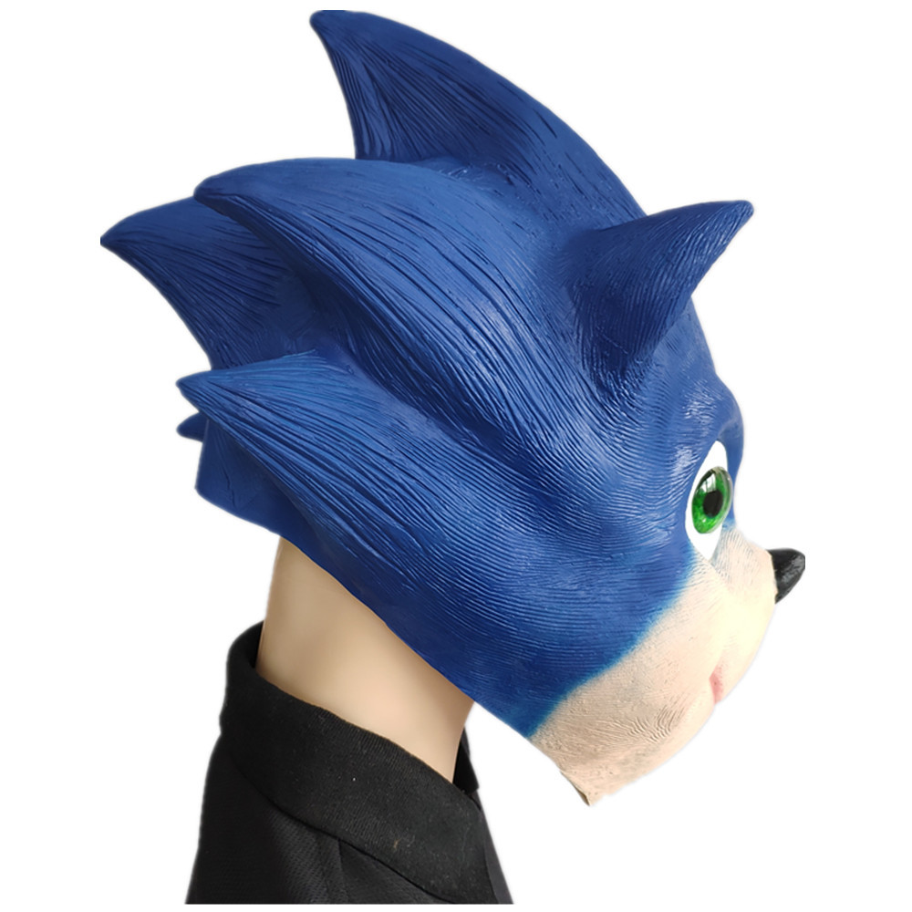 音速小子刺猬索尼克面具hedgehog mask乳胶头套蓝色动物面具派对