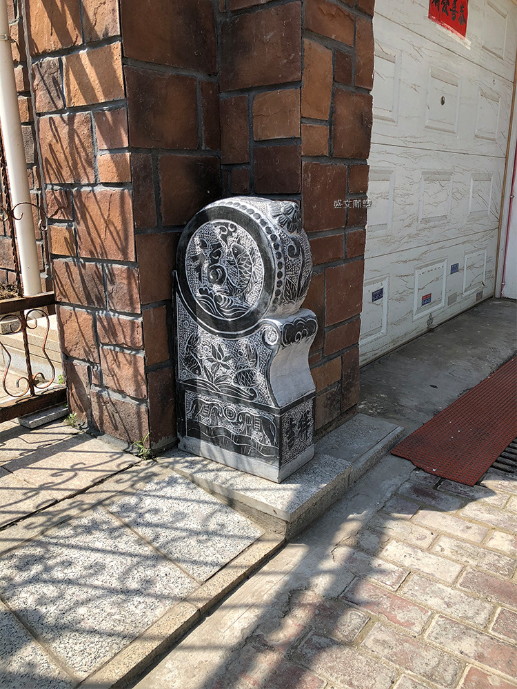 石雕门墩抱鼓石一对家用门口仿古青石石鼓大理石中式福鱼门墩摆件