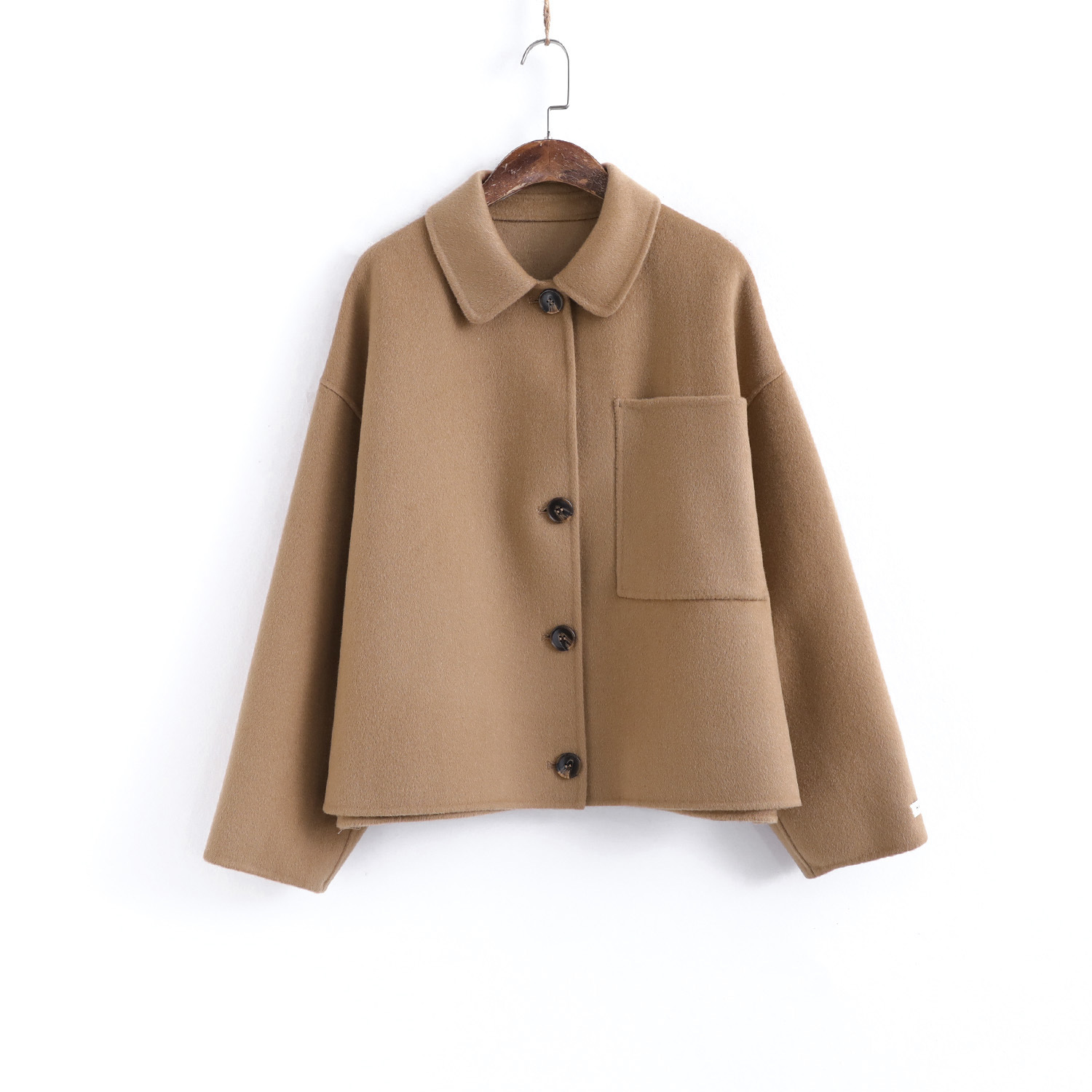 011242韩版秋冬双面羊绒大衣女短款休闲风宽松双面毛呢羊毛外套