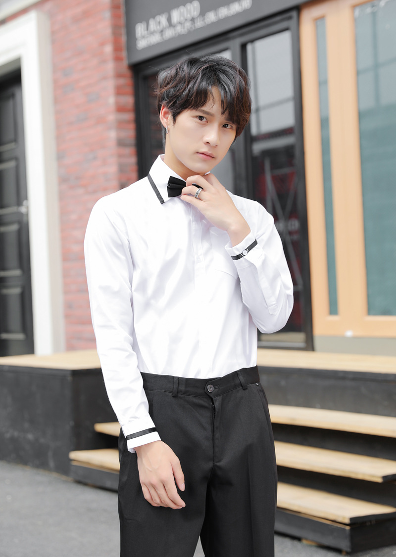 黑边男生长袖白衬衫黑裤子小时代jk制服学生装高中毕业季校服班服