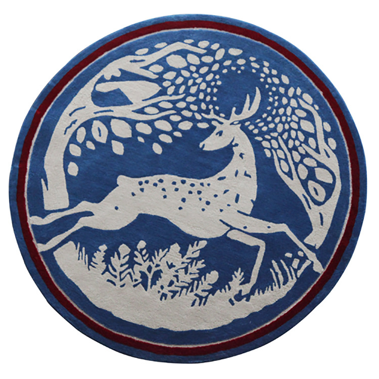 雅邦地毯圆形麋鹿图案地毯地垫手工腈纶羊毛地毯客厅茶几阳台地毯