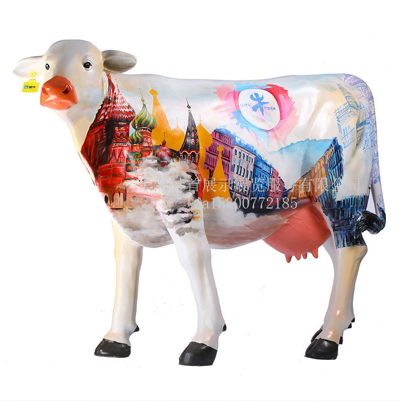 创意蒙牛彩绘牛雕塑3d泡沫模型玻璃钢树脂动物雕塑摆件