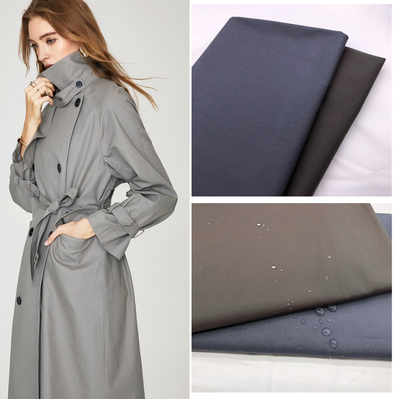 厂家直销 高密色织全棉斜纹风衣面料 中灰色嘎巴甸防水风衣布