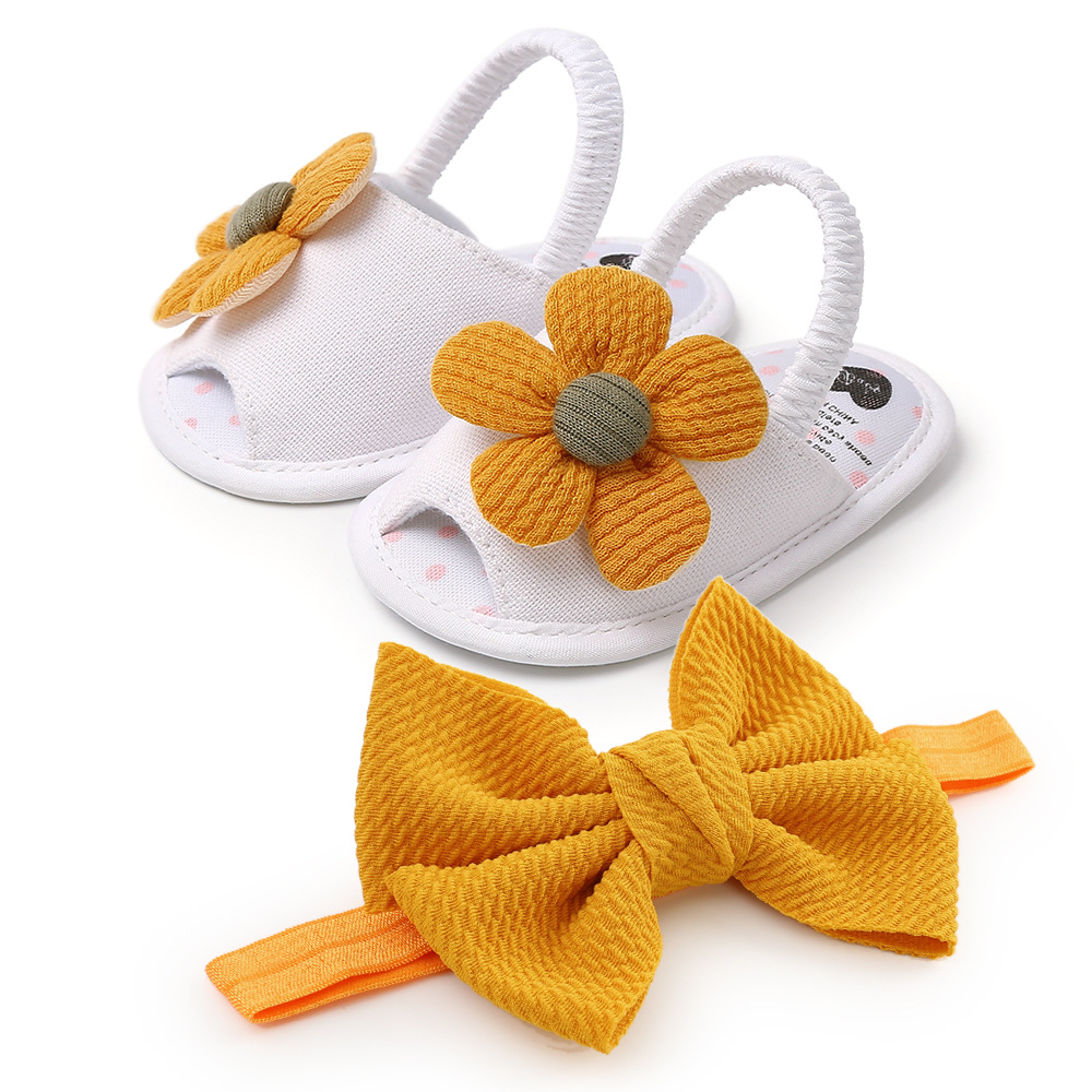 SUNFLOWER Sandals Baby Shoes Soft Bottom Toddler Shoes Small Sandals Baby Hair Band Headdress 2-Piece Set P1969
