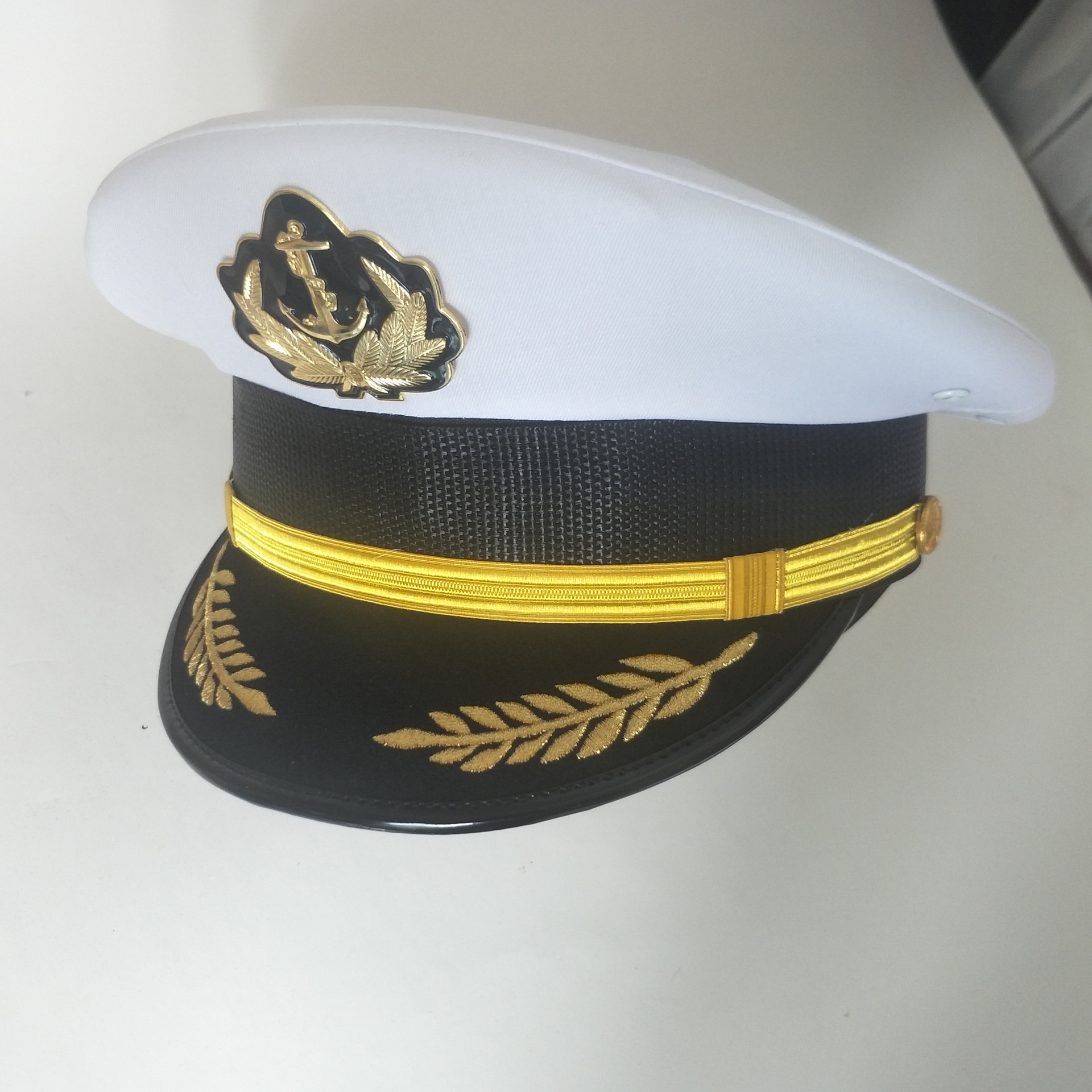 现货呢料男女通用 海军帽 海员帽 船长帽大沿帽 工作大盖帽大檐帽