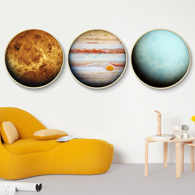 星球现代风格创意天文学圆形装饰画宇宙月球地球挂画行星木星壁画
