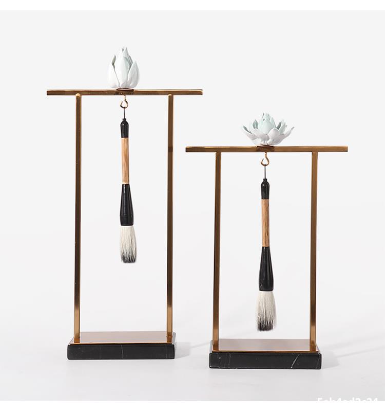 新中式办公室书柜摆件中式样板房书房柜子桌面书靠书档毛笔架摆设