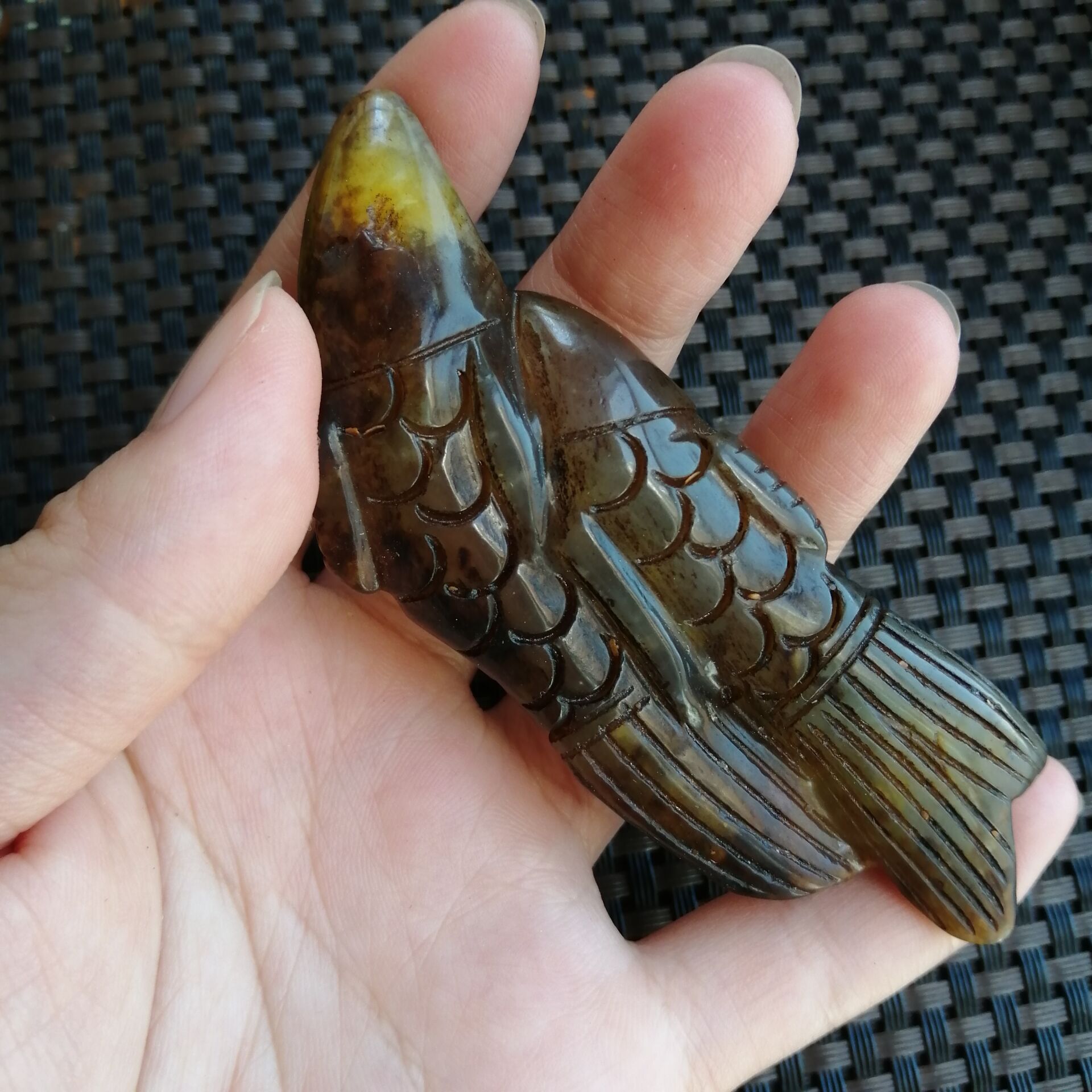 古玉老玉仿古和田玉青海料动物杂件手把件鱼孔雀仿古和田玉手把件