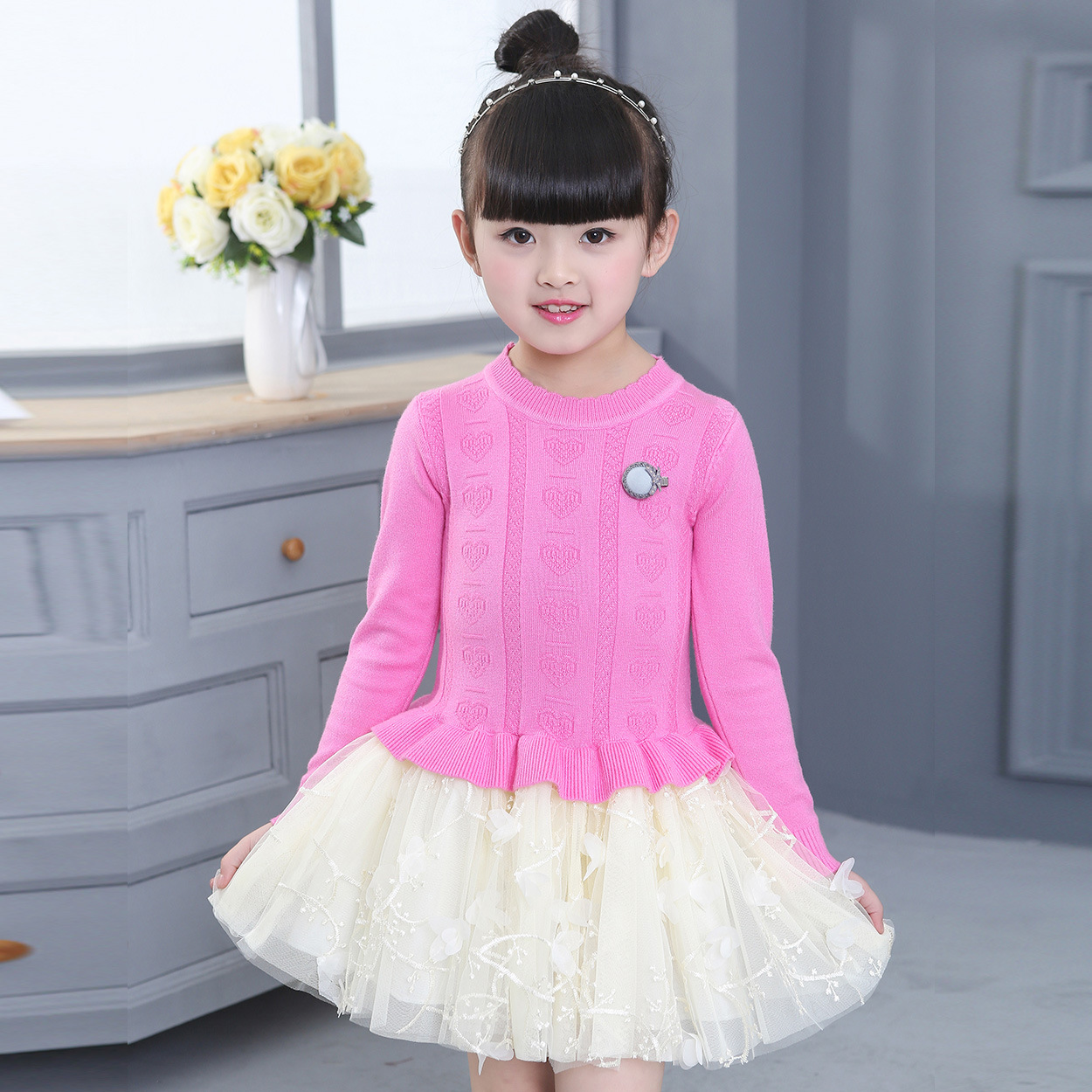 童裙新款童装毛衣女童针织连衣裙毛线打底衫 儿童毛衣公主裙