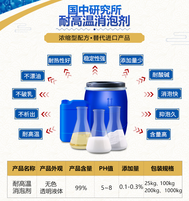 国中现货直销耐高温消泡剂工业抗酸碱耐酸碱耐高低温耐剪切消泡用