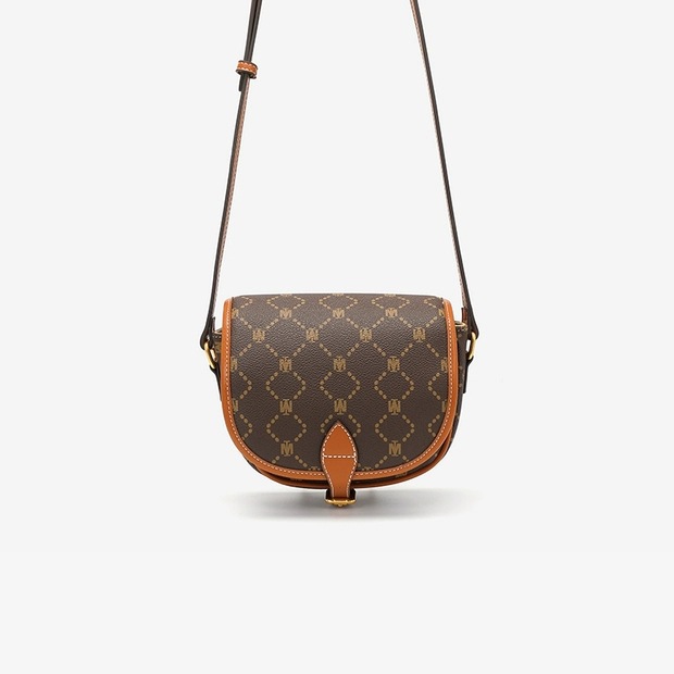 包包女2020春季新品小mk马鞍相机包系列老花半圆马鞍包复古斜挎包