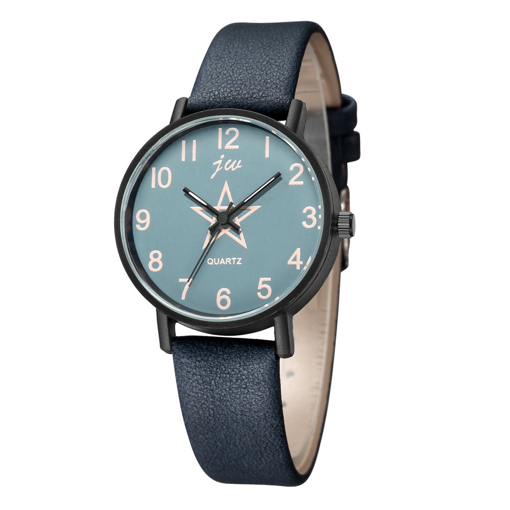 潮流学生手表 韩版黑壳五角星数字面男女学生腕表一件代发