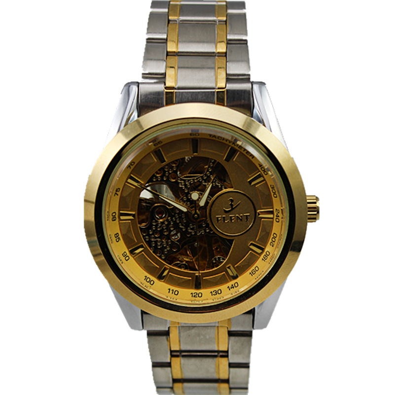 热销时尚flent飞浪达男士镂空透底全自动机械手表钢带休闲手表