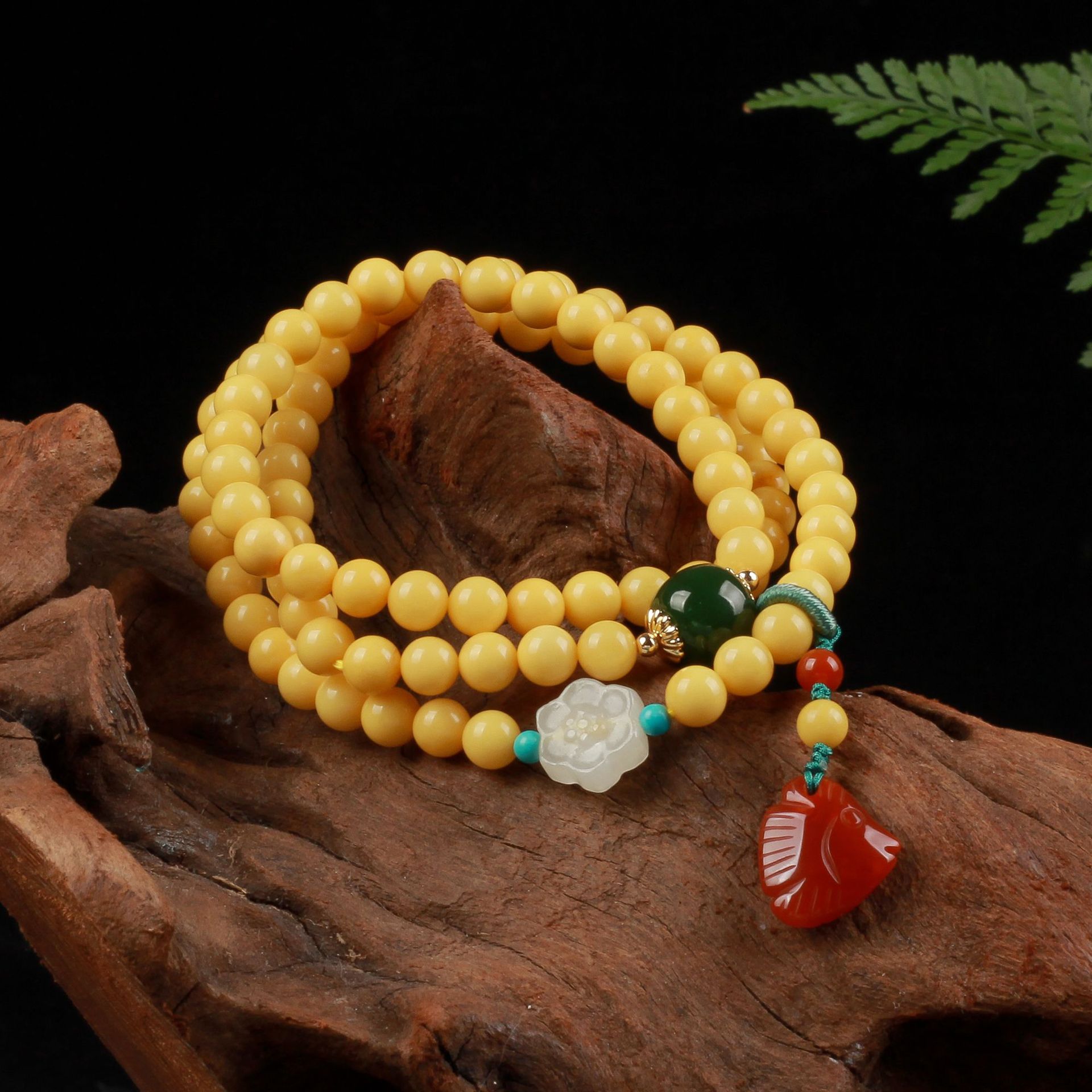 天然原矿无烤色满蜜鸡油黄蜜蜡三圈手链满蜜无杂裂琥珀手串