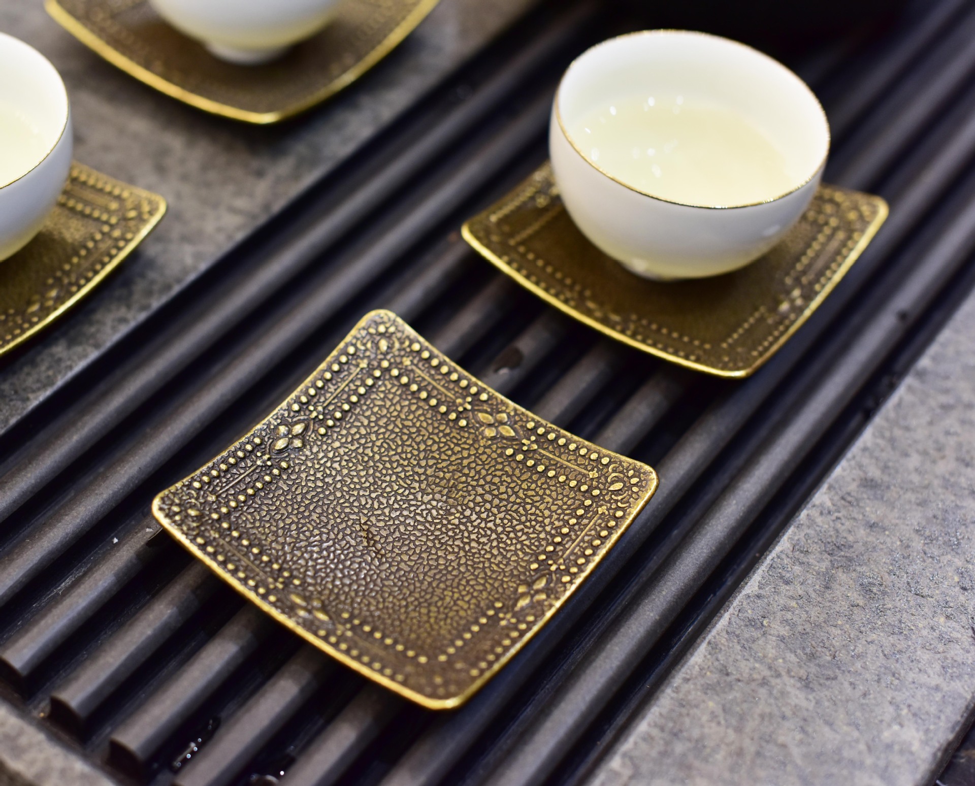 礼盒装日式铜茶杯垫铜茶碟杯托金属杯垫手工打造纯铜茶托茶道茶盘