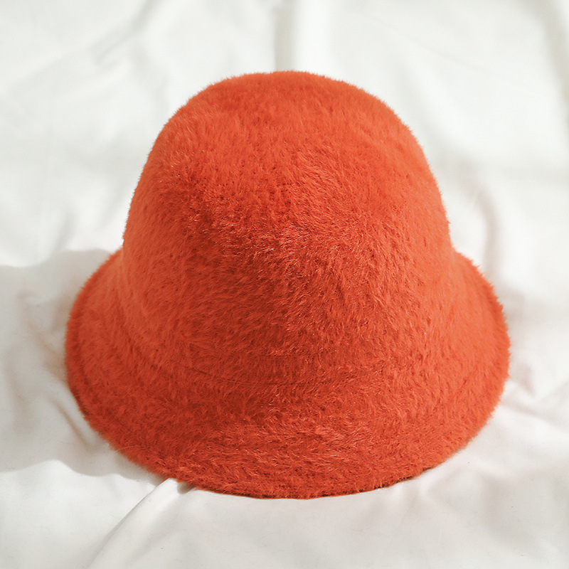韩版毛绒 渔夫帽女日系仿貂毛水桶帽纯色保暖盆帽百搭 帽子女秋冬