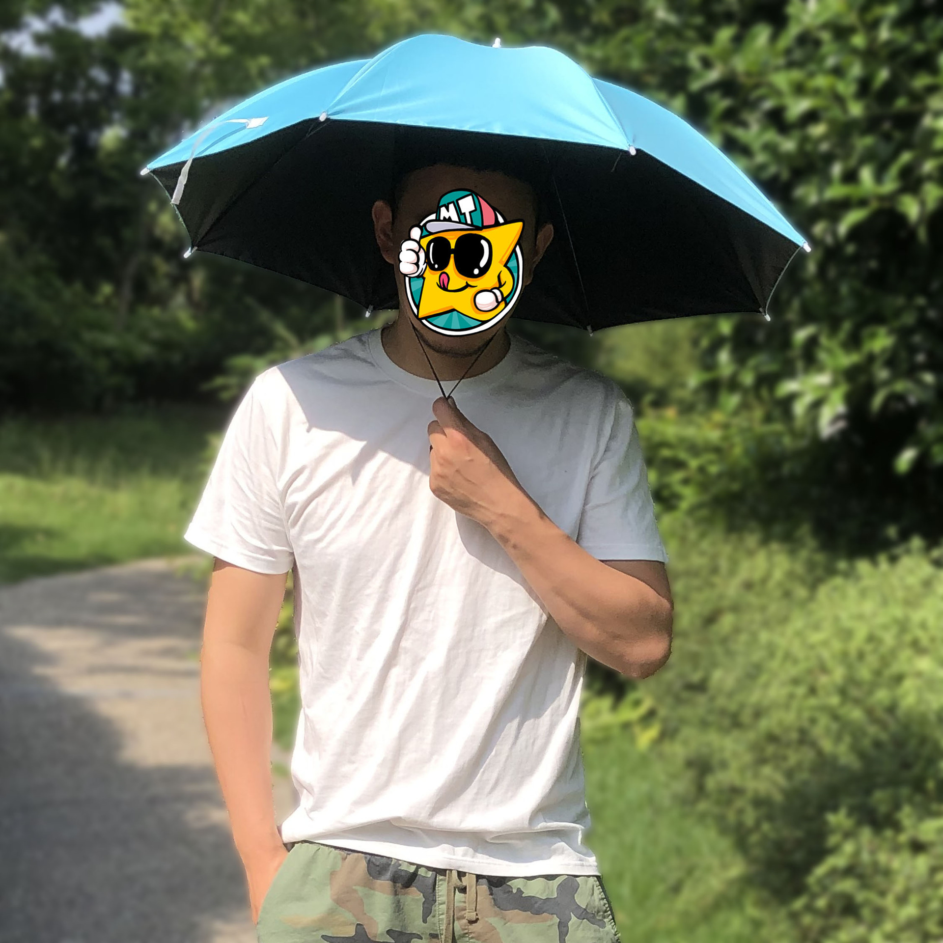 头戴式遮阳雨伞帽防雨防晒钓鱼采茶斗笠大号头顶双层加厚儿童卡通