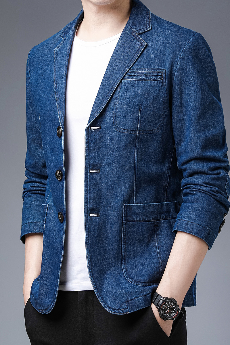 2020秋季新款牛仔西装外套男休闲西服韩版修身潮流单西外套便西男