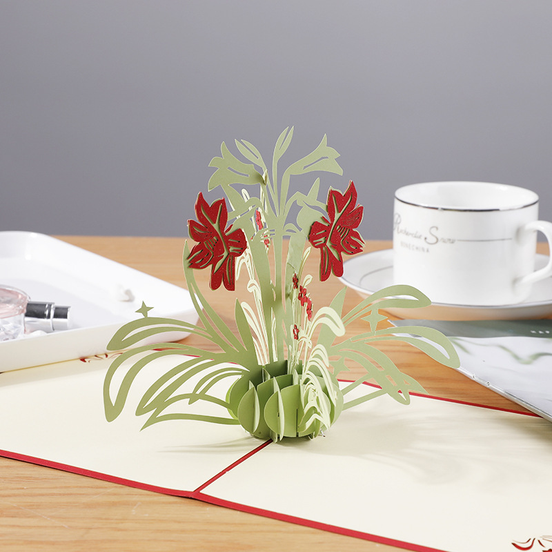 教师节感恩节创意3d立体水仙贺卡 生日新年通用感谢卡片 通用贺卡