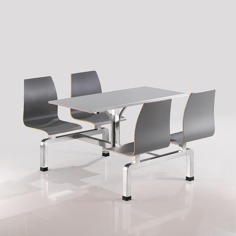 三朗工厂食堂不锈钢连体餐桌椅成套员工饭堂学校歺台凳四人位灰色