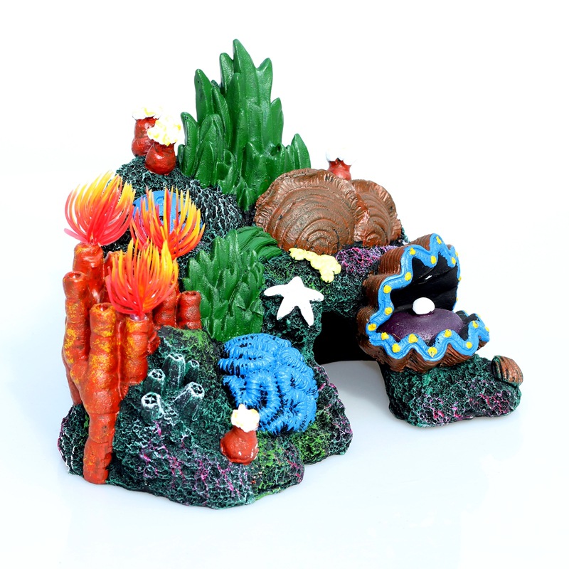 瑞麒水族创意鱼缸造景背景布景套餐珊瑚海螺贝壳假山树脂水草假树