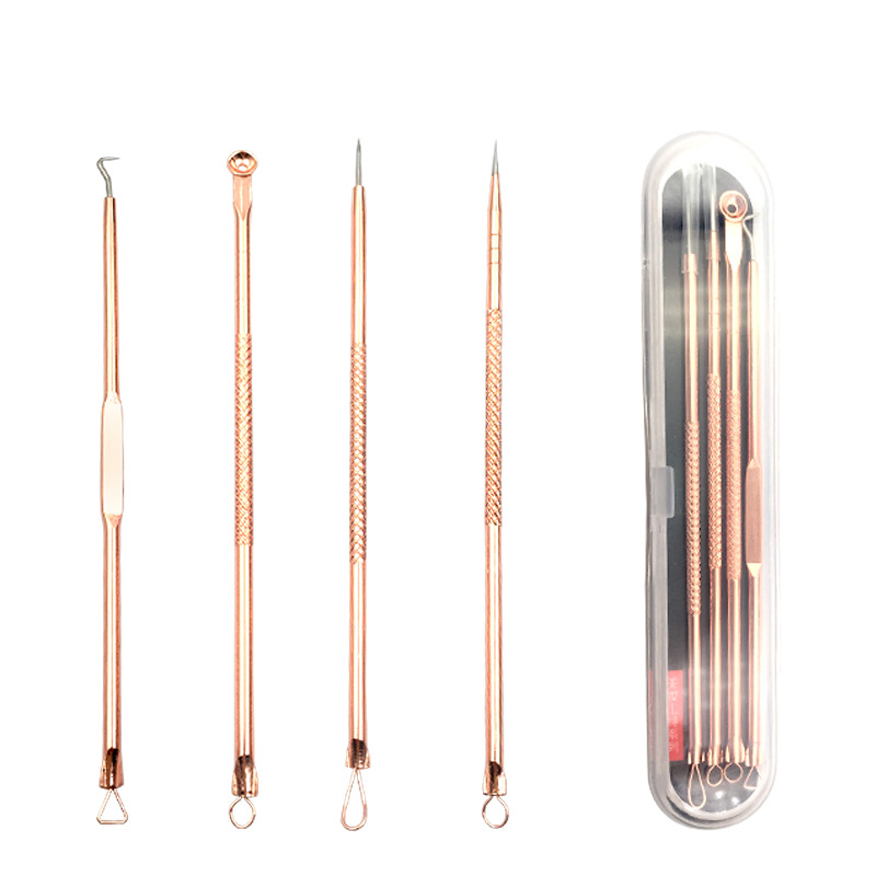 Spot Supply Carbon Steel Rose Gold Pimple Pin Four-Piece Set Acne Needle Removing Pimple Needle Blackhead Removing Tool