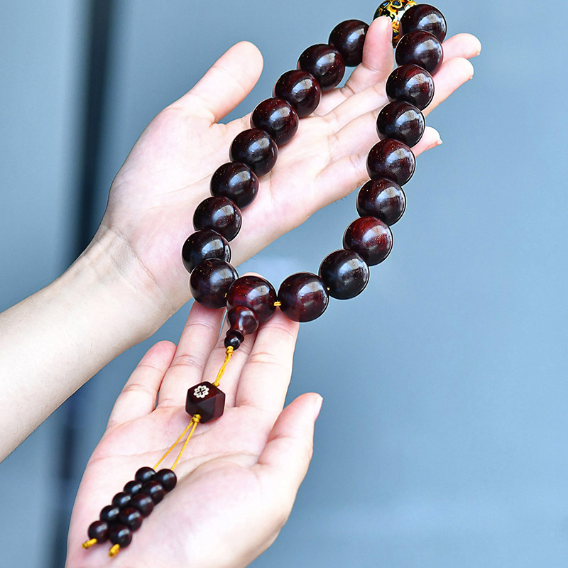 印度小叶紫檀10mm72颗佛珠手串手持车挂珠配银片镶嵌跑环一体三通