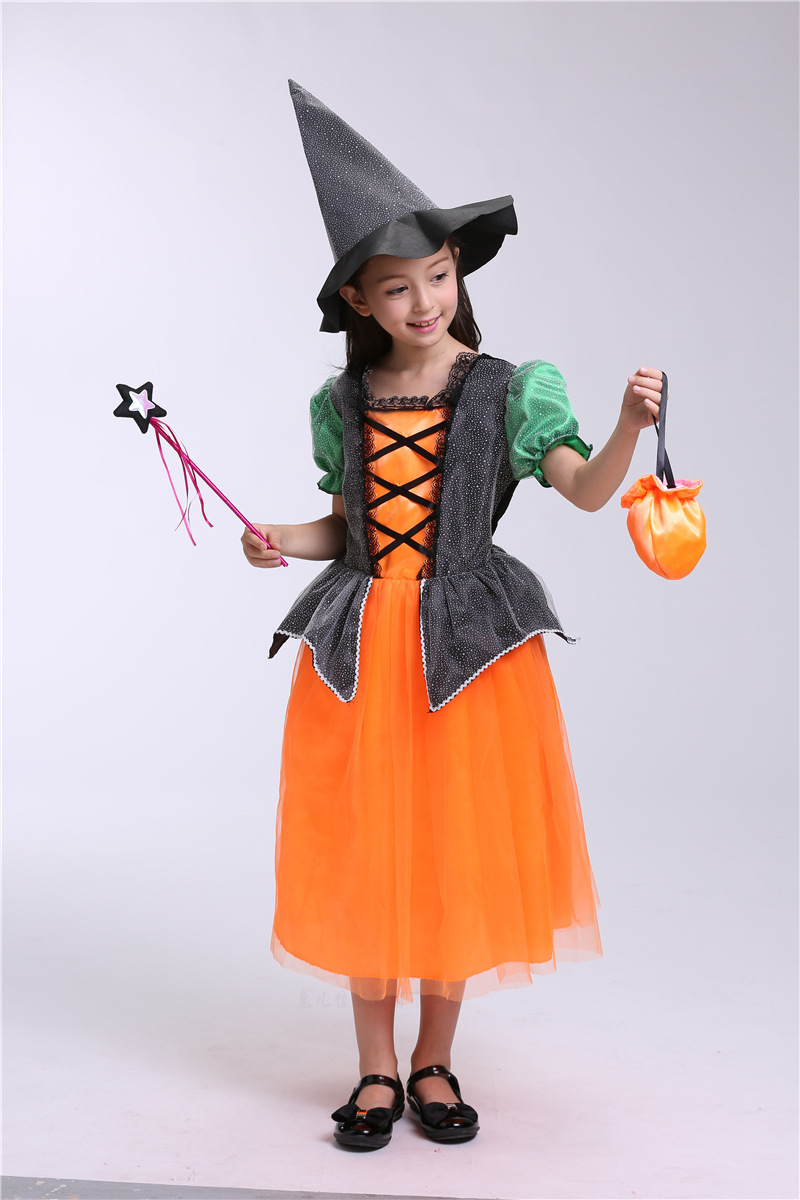 万圣节服装儿童女巫cosplay披风角色扮演服饰公主裙女童套装跨境