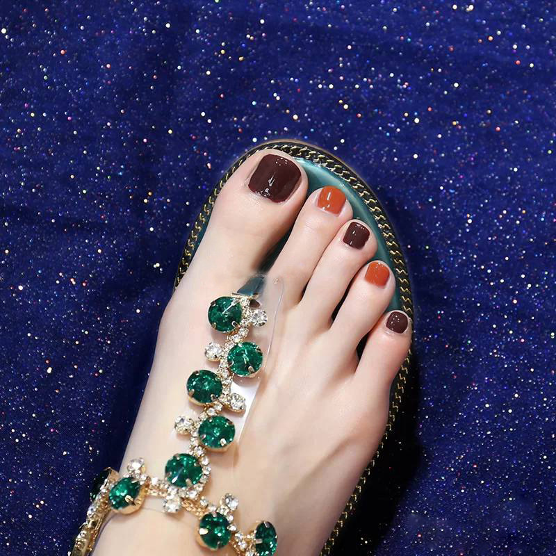 红色可爱闪粉米奇夏日脚趾甲成品美甲卡哇伊脚贴片24片盒装zd-282