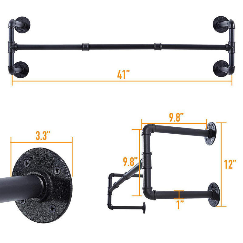 Industrial Style Metal Wall Hanging Clothes Hanger Clothing Store Iron Coat Rack Clothing Props Distressed Water Pipe Display Stand